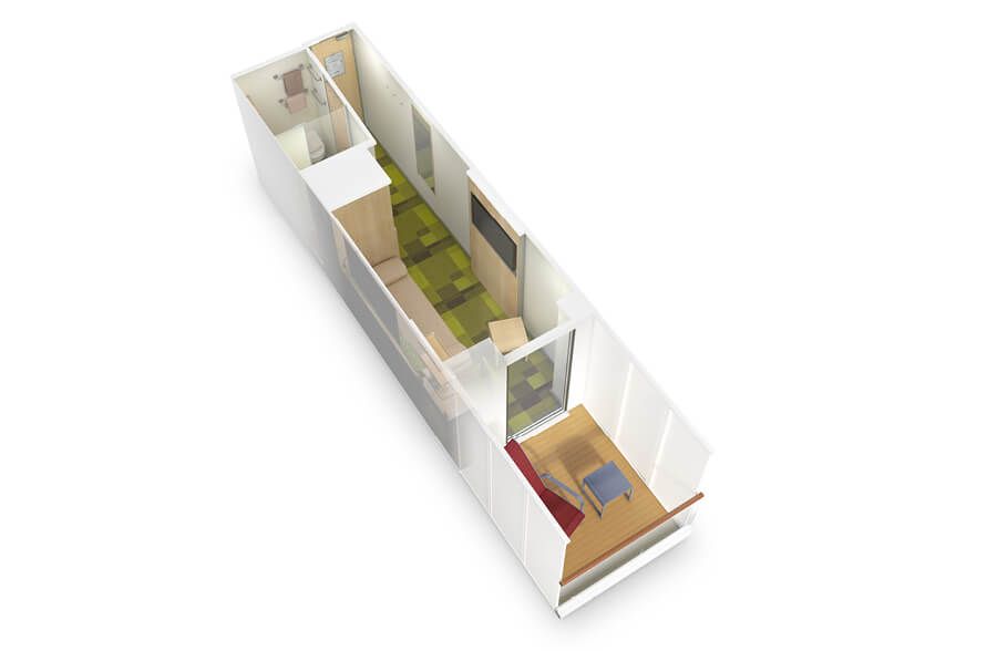 3D Grundriss Einzelkabine Balkon (Helios)